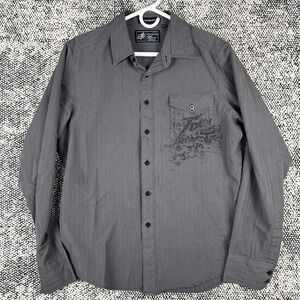Fox Deluxe Long Sleeve Button Up Shirt Mens Medium Gray‎ Striped